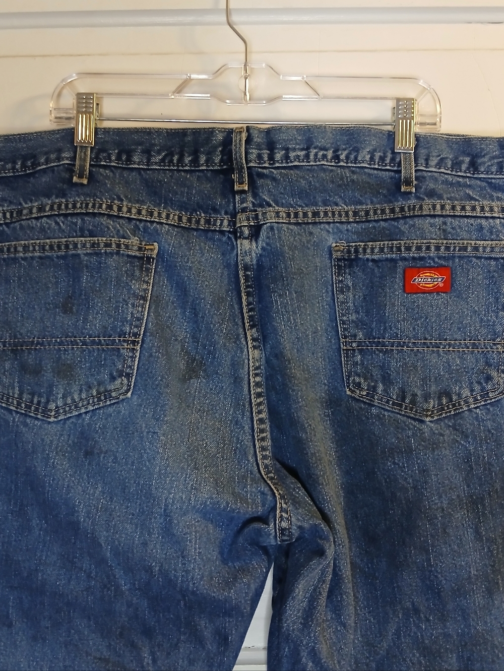Dickies Jeans Mens 40x34 Blue Denim Relaxed Fit Workwear Straight Leg Distressed